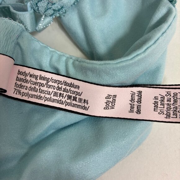 Y2K Body by Victoria Lined Demi Baby Blue Front Close Lace Racerback Bra Sz 32D - Picture 6 of 6